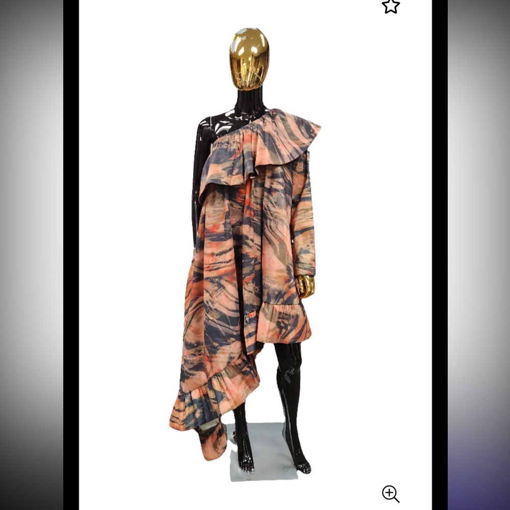 Elegant One-Shoulder Asymmetrical Multicolor dress with a tie-dye pattern.